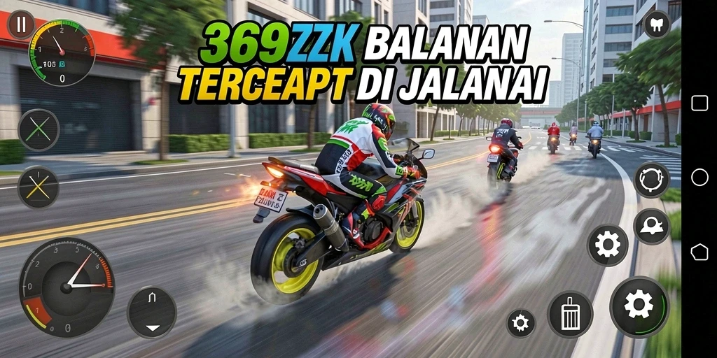 Screenshot menampilkan aksi balapan menegangkan di 369ZK.