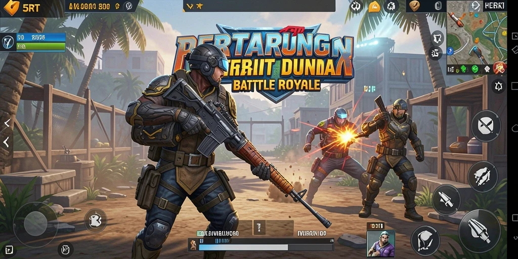 Screenshot utama 5RT menampilkan aksi gameplay Battle Royale yang mendebarkan.