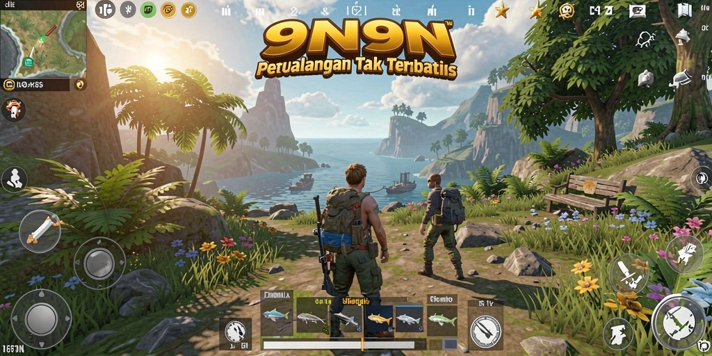 Screenshot gameplay 9N9N menunjukkan petualangan seru di dunia terbuka.