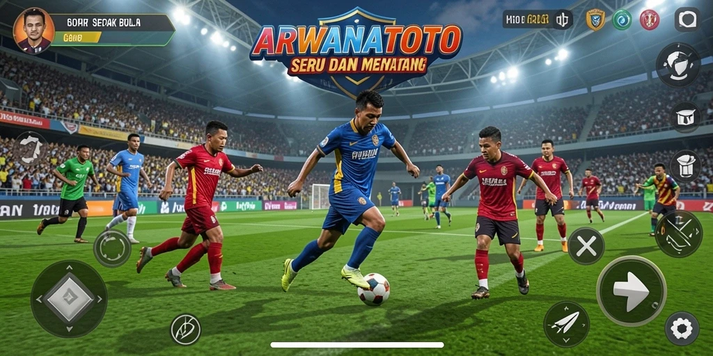 Tampilan gameplay menarik yang penuh aksi sepak bola.