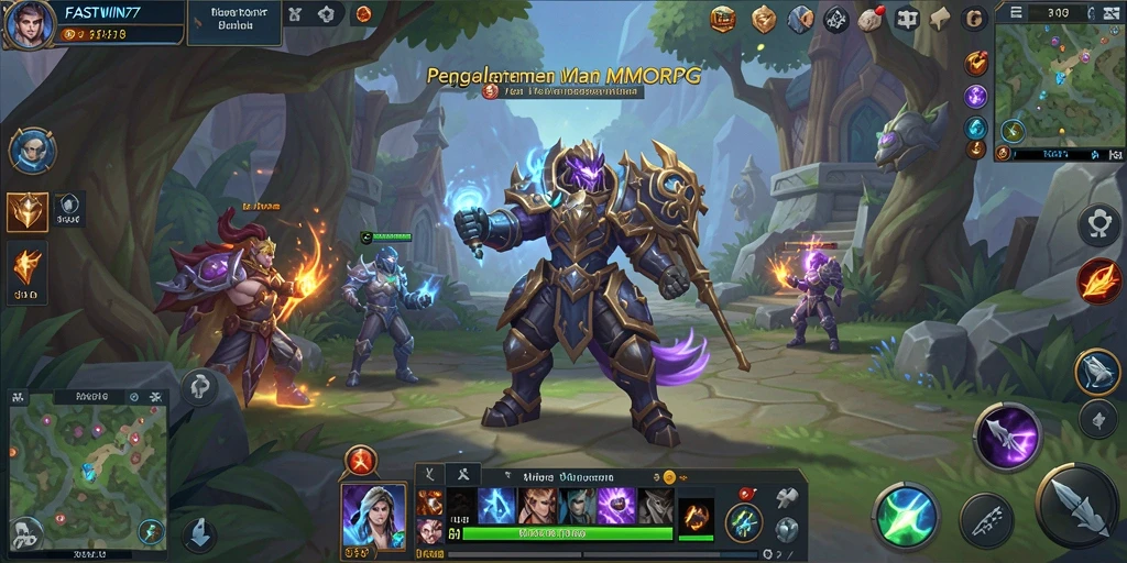 Screenshot utama menunjukkan aksi seru dalam game MMORPG FASTWIN77.