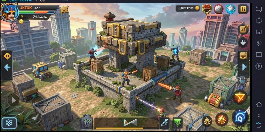 Screenshot JKTOK menunjukkan aksi menegangkan dari gameplay Tower Defense.