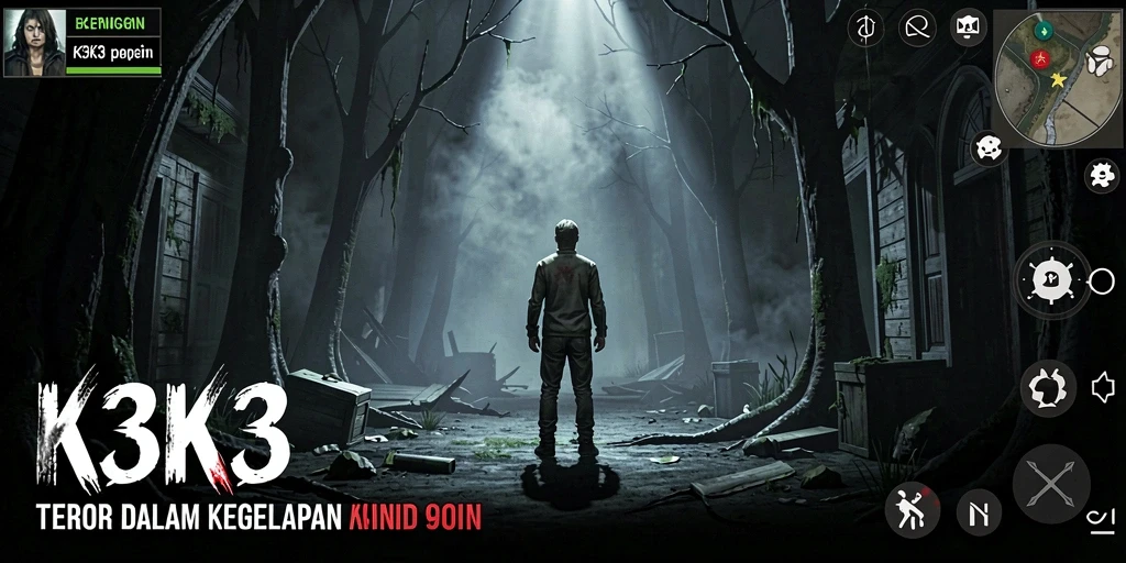 Screenshot gameplay K3K3 menampilkan suasana menakutkan dan mencekam.