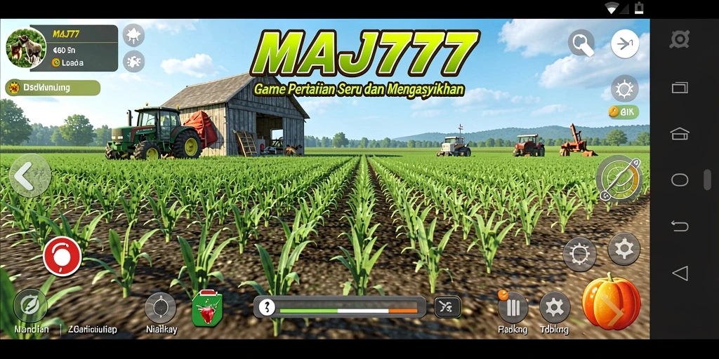 Tampilan gameplay utama MAJ777 dengan suasana pertanian yang hidup.