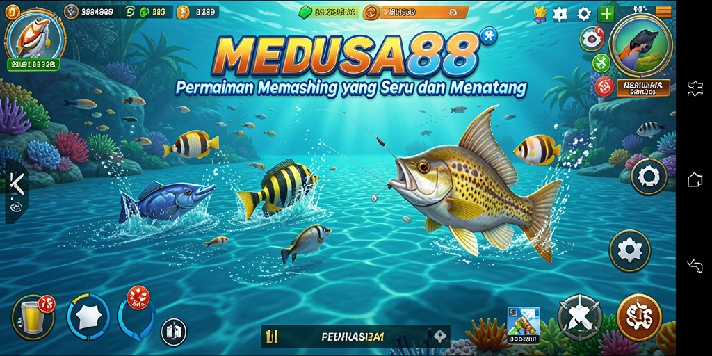 Screenshot gameplay <strong>MEDUSA88</strong> menampilkan pengalaman memancing yang seru dan penuh tantangan.