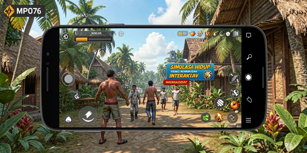 Screenshot MPO76 menampilkan interaksi karakter dalam gameplay Simulation.