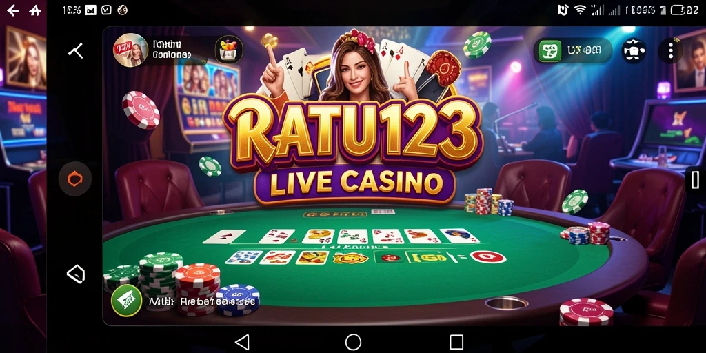 Screenshot gameplay RATU123 menunjukkan dealer langsung dalam aksi di meja permainan.