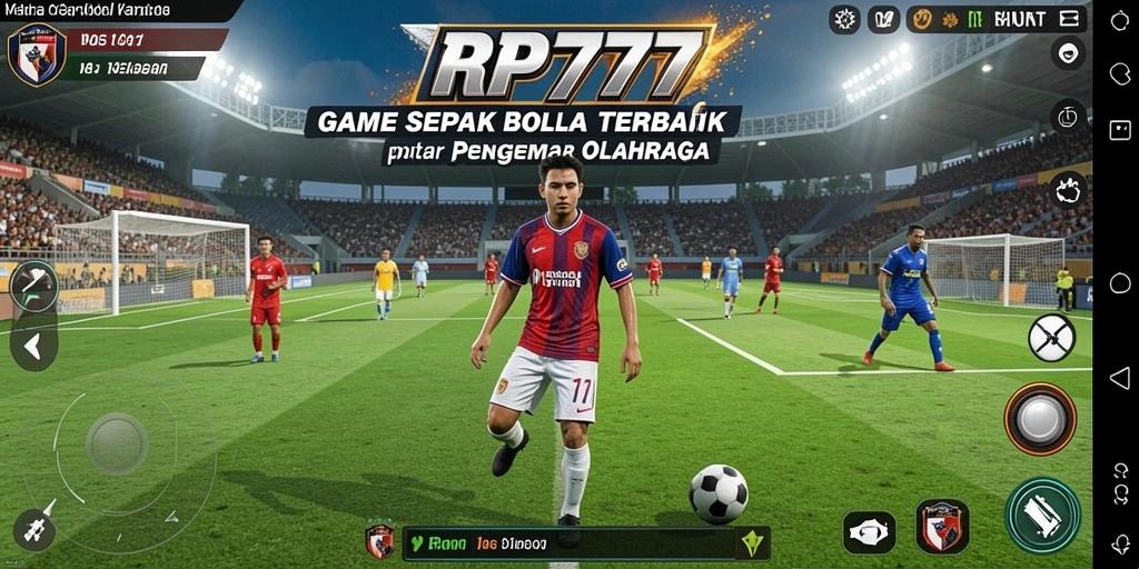 Screenshot gameplay RP777 menampilkan aksi seru di lapangan sepak bola.