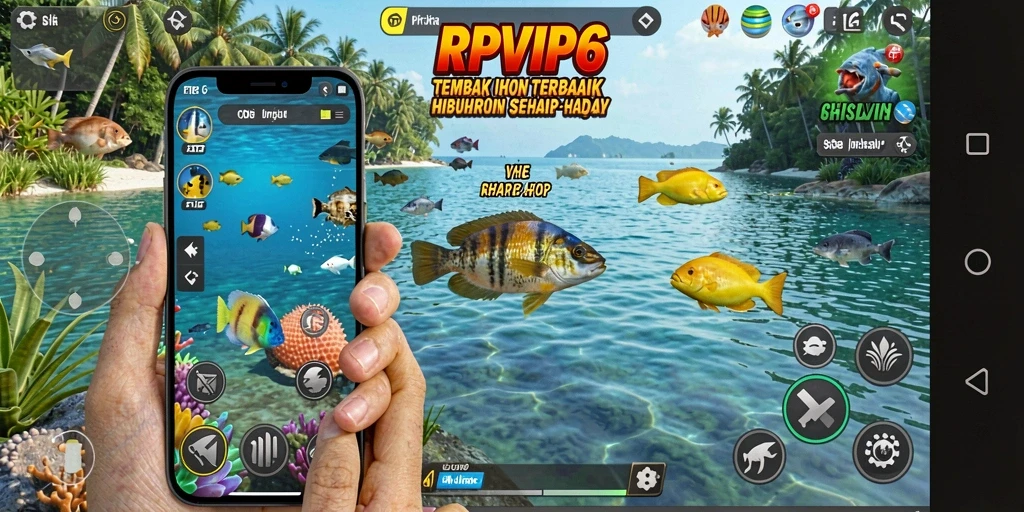Screenshot RPVIP6 menampilkan pemain menangkap ikan dengan antusias.