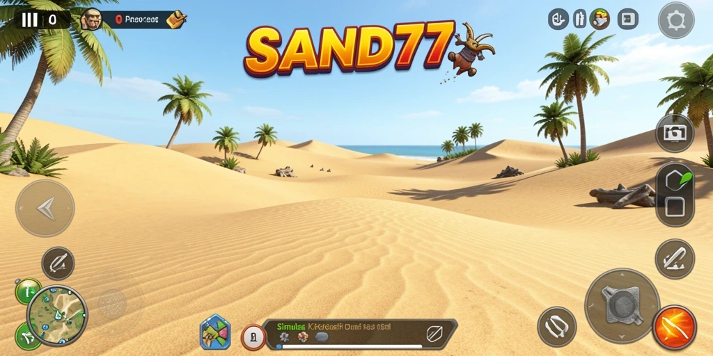 Screenshot gameplay SAND77 yang menunjukkan kreasi pasir yang menakjubkan.