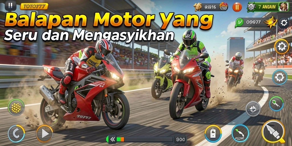 Tampilan gameplay seru TOTO777 dalam balapan motor yang mendebarkan.