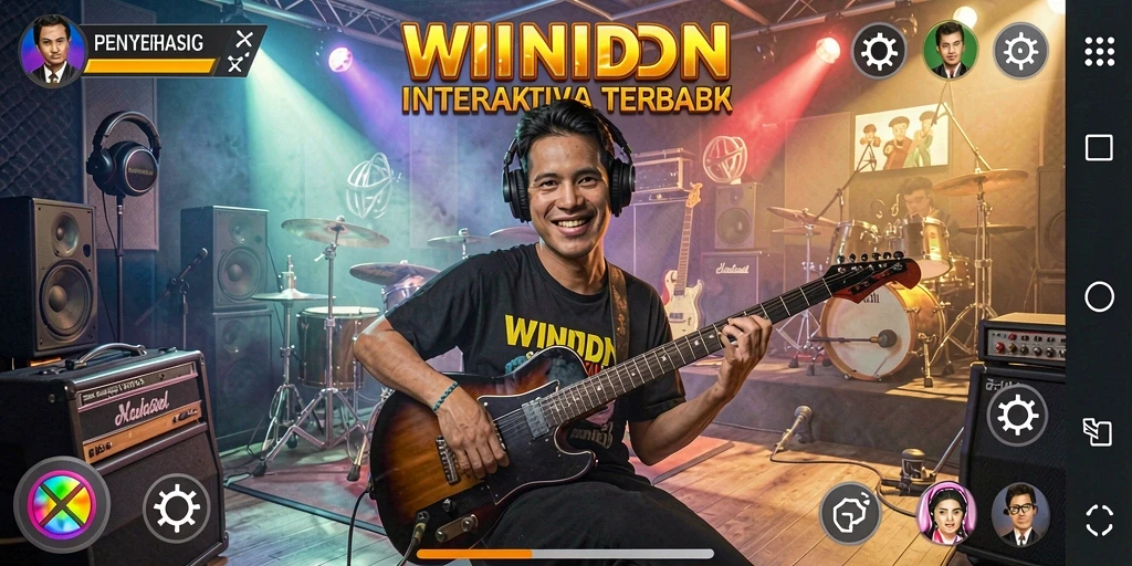 Screenshot gameplay WINIDN yang menampilkan interaksi dan tantangan musik.